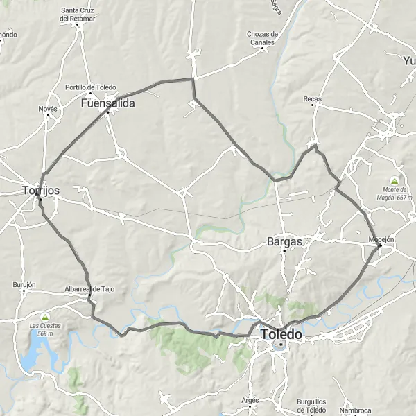 Miniatura mapy "Trasa Szosowa Mocejón-Torrijos" - trasy rowerowej w Castilla-La Mancha, Spain. Wygenerowane przez planer tras rowerowych Tarmacs.app