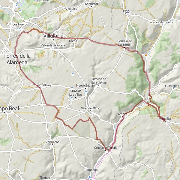 Miniatuurkaart van de fietsinspiratie "Grindwegen rond Mondéjar" in Castilla-La Mancha, Spain. Gemaakt door de Tarmacs.app fietsrouteplanner