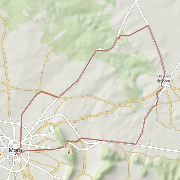 Miniatura mapy "Szlak przez Villanueva de Bogas i Castillo de Peñas Negras" - trasy rowerowej w Castilla-La Mancha, Spain. Wygenerowane przez planer tras rowerowych Tarmacs.app