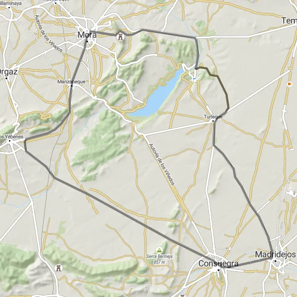 Map miniature of "Castle Route: Consuegra - Peñas Negras" cycling inspiration in Castilla-La Mancha, Spain. Generated by Tarmacs.app cycling route planner
