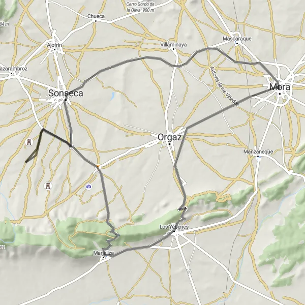 Map miniature of "Mora - Arisgotas Loop" cycling inspiration in Castilla-La Mancha, Spain. Generated by Tarmacs.app cycling route planner