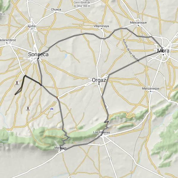 Miniatuurkaart van de fietsinspiratie "Ontdekkingstocht door Arisgotas en Sonseca" in Castilla-La Mancha, Spain. Gemaakt door de Tarmacs.app fietsrouteplanner