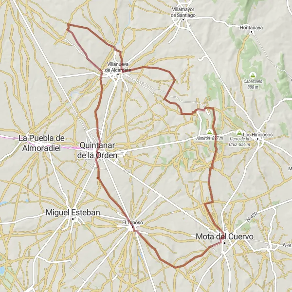 Map miniature of "The Ultimate Gravel Challenge" cycling inspiration in Castilla-La Mancha, Spain. Generated by Tarmacs.app cycling route planner