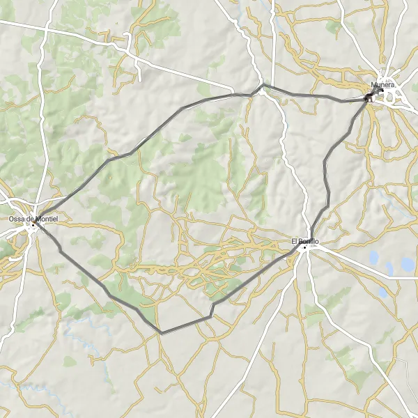 Map miniature of "The Bonillo Loop" cycling inspiration in Castilla-La Mancha, Spain. Generated by Tarmacs.app cycling route planner