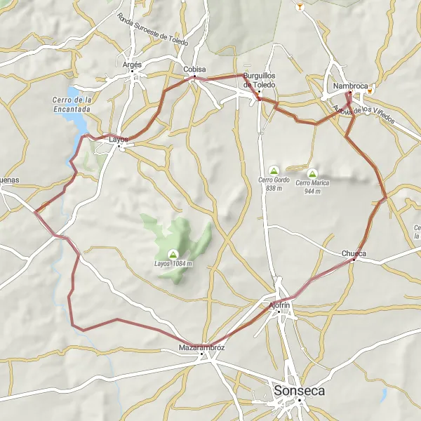 Map miniature of "Gravel Route to Chueca" cycling inspiration in Castilla-La Mancha, Spain. Generated by Tarmacs.app cycling route planner