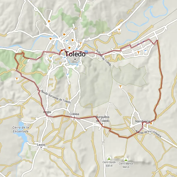 Map miniature of "Gravel Route to Nambroca" cycling inspiration in Castilla-La Mancha, Spain. Generated by Tarmacs.app cycling route planner