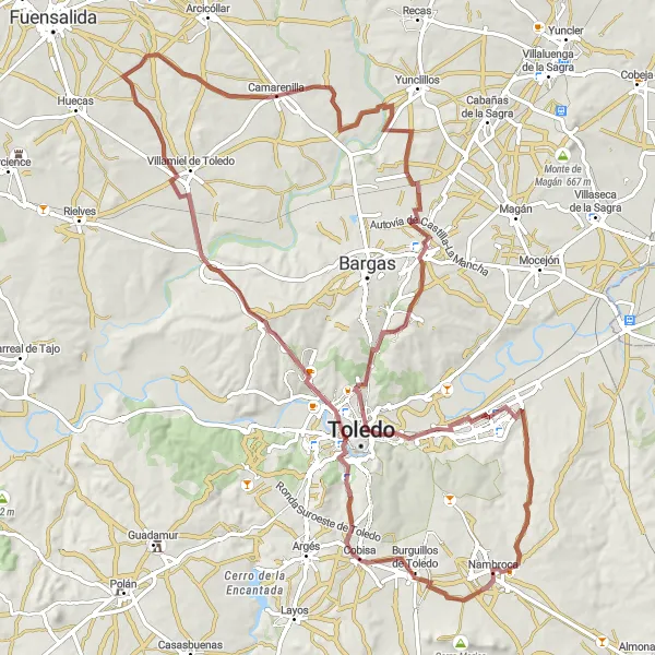 Map miniature of "Toledo Gravel Loop" cycling inspiration in Castilla-La Mancha, Spain. Generated by Tarmacs.app cycling route planner