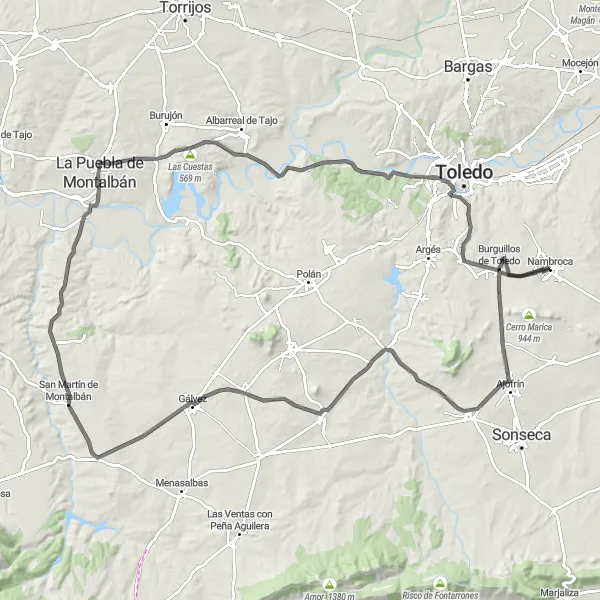 Miniatura mapy "Pełen wrażeń szlak wzdłuż La Puebla de Montalbán" - trasy rowerowej w Castilla-La Mancha, Spain. Wygenerowane przez planer tras rowerowych Tarmacs.app