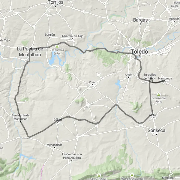 Map miniature of "Toledo Road Adventure" cycling inspiration in Castilla-La Mancha, Spain. Generated by Tarmacs.app cycling route planner