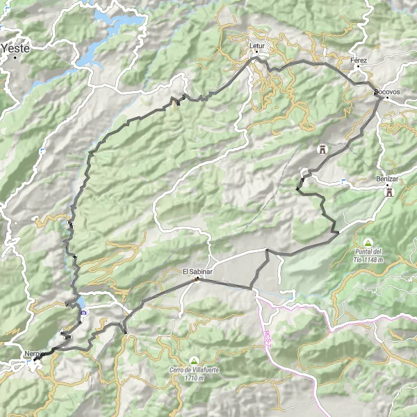 Map miniature of "Road Cycling Adventure around Nerpio" cycling inspiration in Castilla-La Mancha, Spain. Generated by Tarmacs.app cycling route planner