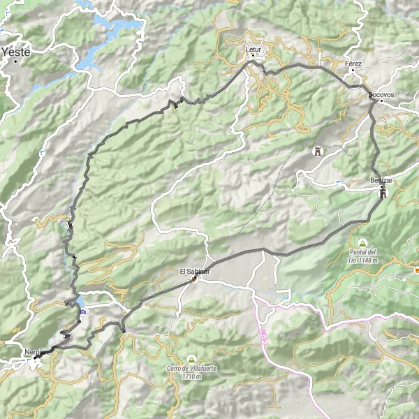 Miniatua del mapa de inspiración ciclista "Ruta a Letur y Benízar desde Nerpio" en Castilla-La Mancha, Spain. Generado por Tarmacs.app planificador de rutas ciclistas