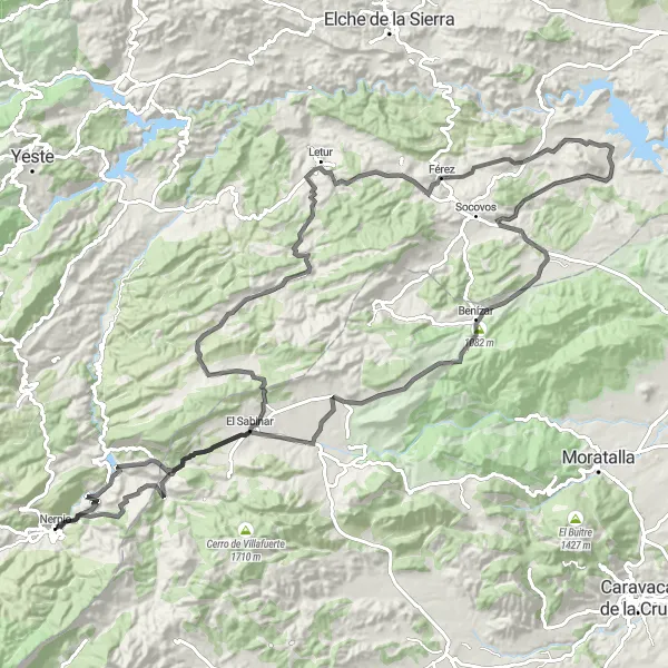 Miniatura mapy "Rowerowe wyzwanie Sierra del Segura" - trasy rowerowej w Castilla-La Mancha, Spain. Wygenerowane przez planer tras rowerowych Tarmacs.app
