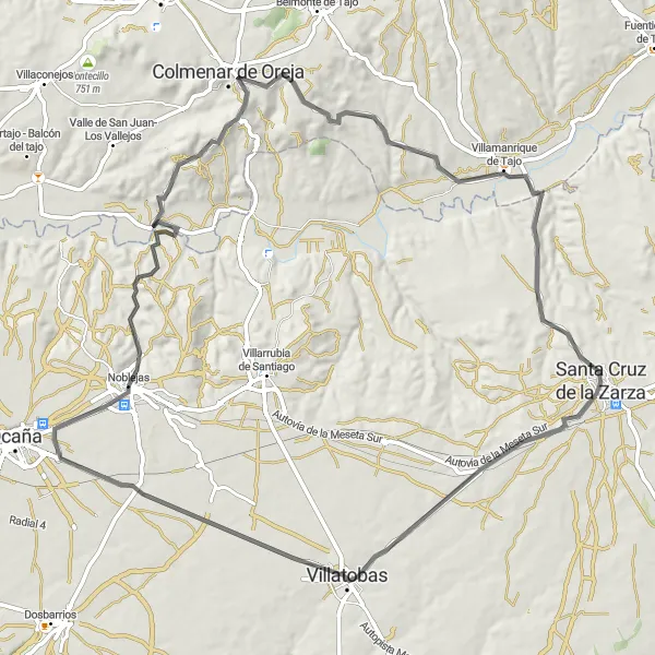 Miniatura mapy "Trasa w okolicy Noblejas na szosę" - trasy rowerowej w Castilla-La Mancha, Spain. Wygenerowane przez planer tras rowerowych Tarmacs.app