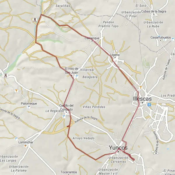 Miniatura mapy "Szlakiem Historycznych Miast Castilla-La Mancha" - trasy rowerowej w Castilla-La Mancha, Spain. Wygenerowane przez planer tras rowerowych Tarmacs.app