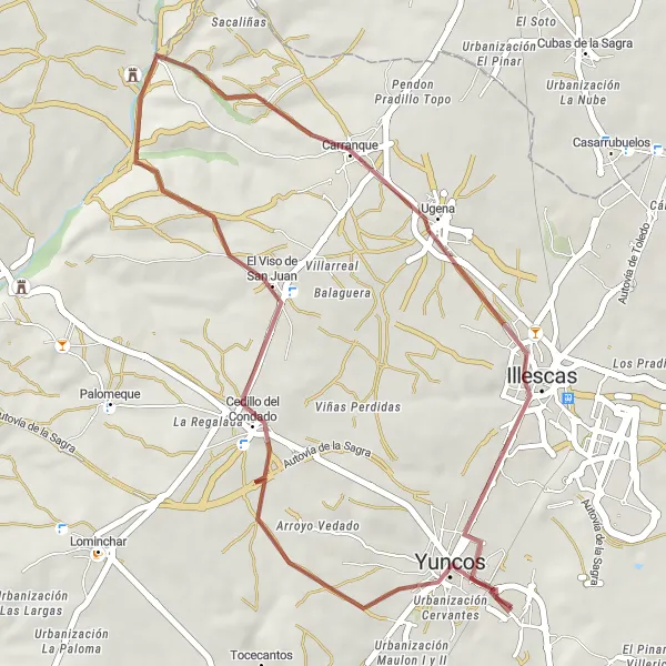 Map miniature of "Scenic Gravel Ride to Illescas" cycling inspiration in Castilla-La Mancha, Spain. Generated by Tarmacs.app cycling route planner