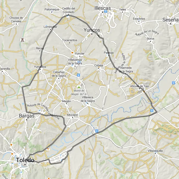 Miniatuurkaart van de fietsinspiratie "Roadtrip naar Yunclillos en omgeving" in Castilla-La Mancha, Spain. Gemaakt door de Tarmacs.app fietsrouteplanner