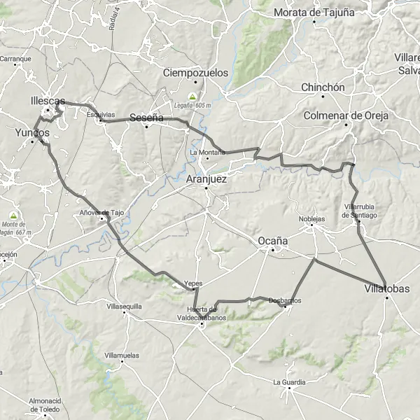 Map miniature of "Esquivias Exploration Road Bike Route" cycling inspiration in Castilla-La Mancha, Spain. Generated by Tarmacs.app cycling route planner