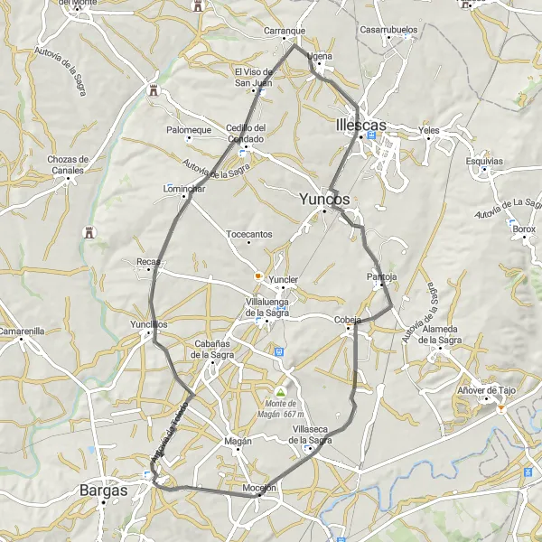 Map miniature of "Scenic Road Adventure" cycling inspiration in Castilla-La Mancha, Spain. Generated by Tarmacs.app cycling route planner