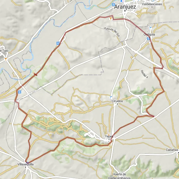 Miniatuurkaart van de fietsinspiratie "Gravelfietsen via Yepes en Villasequilla" in Castilla-La Mancha, Spain. Gemaakt door de Tarmacs.app fietsrouteplanner