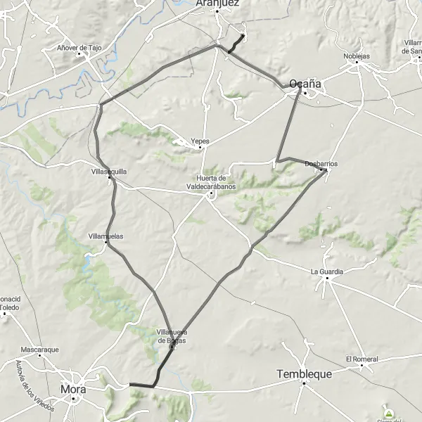 Map miniature of "Ontígola to Villanueva de Bogas Road Tour" cycling inspiration in Castilla-La Mancha, Spain. Generated by Tarmacs.app cycling route planner