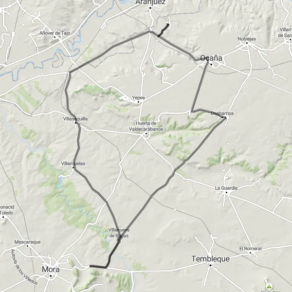 Miniatuurkaart van de fietsinspiratie "Wegfietsen naar Dosbarrios en Villanueva de Bogas" in Castilla-La Mancha, Spain. Gemaakt door de Tarmacs.app fietsrouteplanner