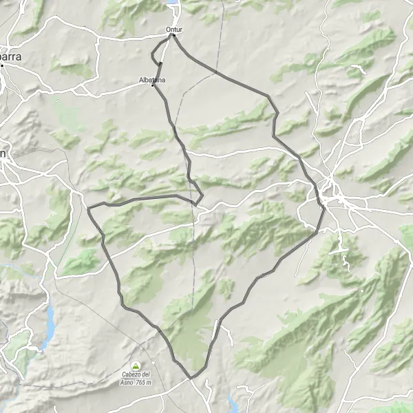 Miniatuurkaart van de fietsinspiratie "Ontdek de historie en natuur rond Ontur" in Castilla-La Mancha, Spain. Gemaakt door de Tarmacs.app fietsrouteplanner