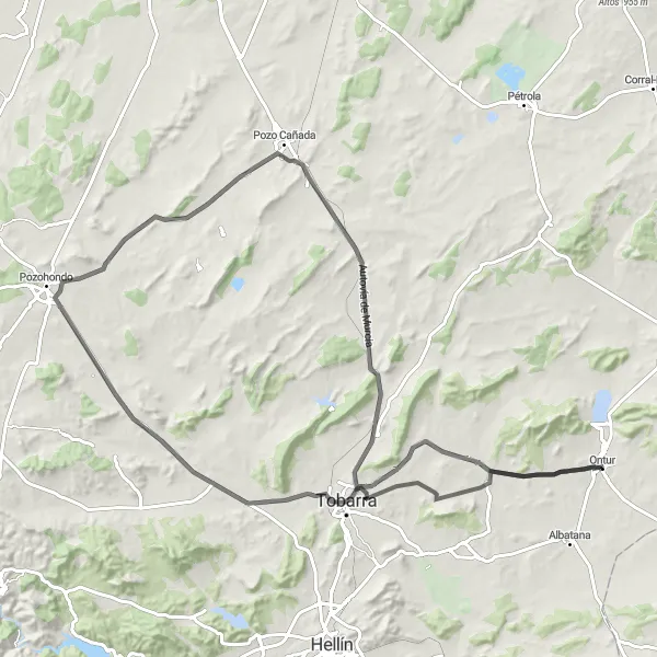 Map miniature of "The Mountain Challenge" cycling inspiration in Castilla-La Mancha, Spain. Generated by Tarmacs.app cycling route planner