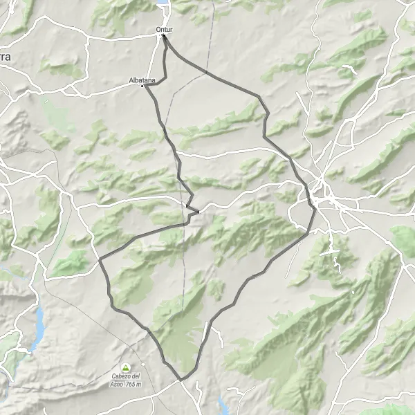 Map miniature of "Jumilla Castle and Ontur Loop" cycling inspiration in Castilla-La Mancha, Spain. Generated by Tarmacs.app cycling route planner