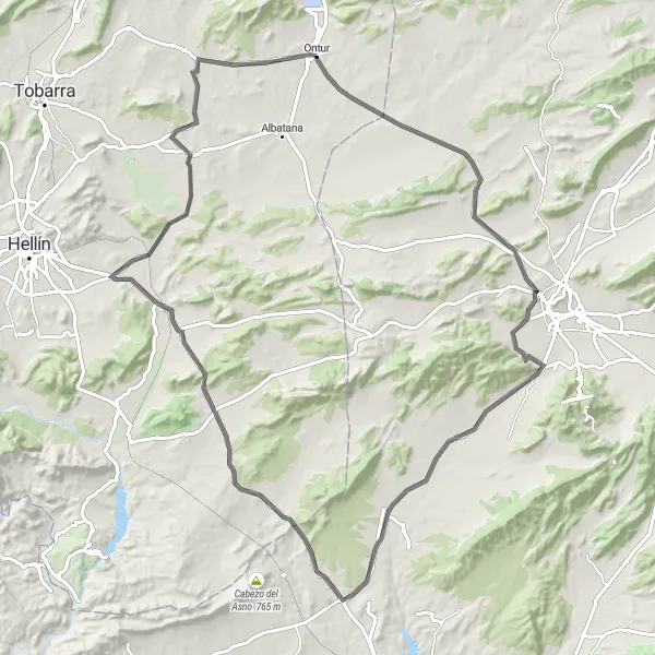 Miniatuurkaart van de fietsinspiratie "Route door de heuvels rond Ontur" in Castilla-La Mancha, Spain. Gemaakt door de Tarmacs.app fietsrouteplanner