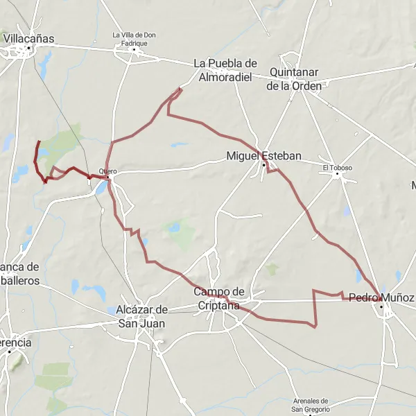 Miniatuurkaart van de fietsinspiratie "Gravelroute rond Campo de Criptana" in Castilla-La Mancha, Spain. Gemaakt door de Tarmacs.app fietsrouteplanner