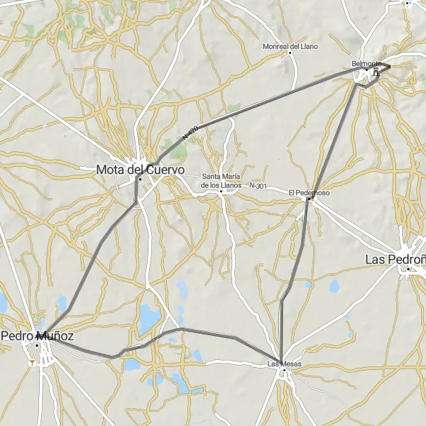 Map miniature of "La Mancha Windmills Route" cycling inspiration in Castilla-La Mancha, Spain. Generated by Tarmacs.app cycling route planner