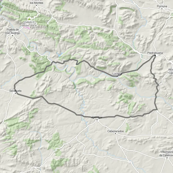 Map miniature of "Journey to Saceruela" cycling inspiration in Castilla-La Mancha, Spain. Generated by Tarmacs.app cycling route planner