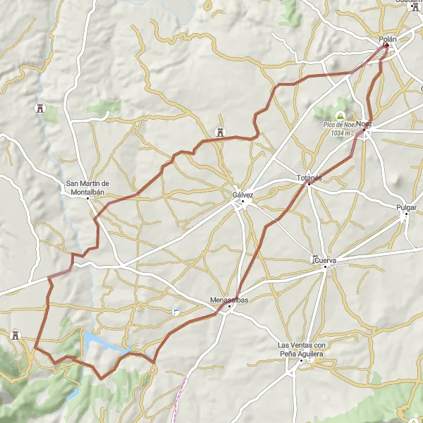 Map miniature of "Gravel Adventure: Polán Loop" cycling inspiration in Castilla-La Mancha, Spain. Generated by Tarmacs.app cycling route planner