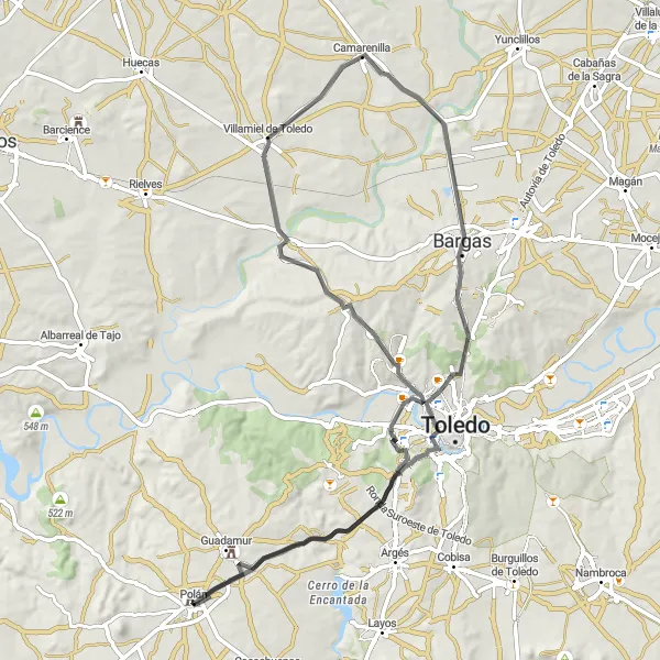Miniatura mapy "Wyzwanie rowerowe wokół Polánu" - trasy rowerowej w Castilla-La Mancha, Spain. Wygenerowane przez planer tras rowerowych Tarmacs.app