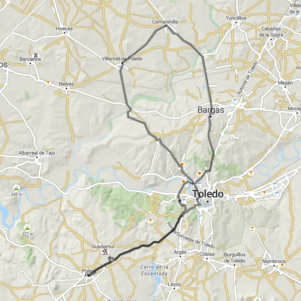 Map miniature of "Polán to Guadamur Scenic Ride" cycling inspiration in Castilla-La Mancha, Spain. Generated by Tarmacs.app cycling route planner