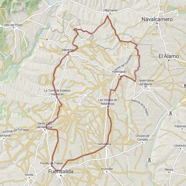 Map miniature of "Esteban Hambrán Gravel Adventure" cycling inspiration in Castilla-La Mancha, Spain. Generated by Tarmacs.app cycling route planner