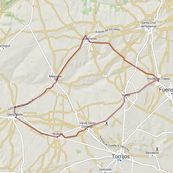 Map miniature of "Scenic Gravel Route through Castilla-La Mancha" cycling inspiration in Castilla-La Mancha, Spain. Generated by Tarmacs.app cycling route planner