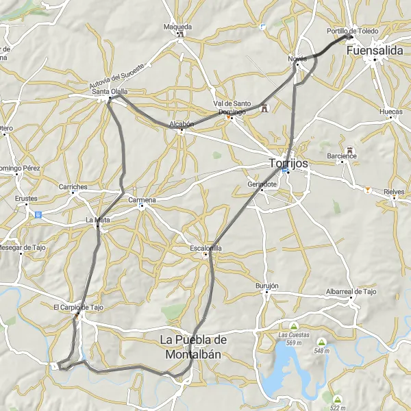 Map miniature of "Montalban Road Loop" cycling inspiration in Castilla-La Mancha, Spain. Generated by Tarmacs.app cycling route planner