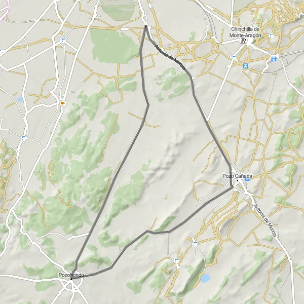 Map miniature of "Pozohondo - Pozo Cañada Loop" cycling inspiration in Castilla-La Mancha, Spain. Generated by Tarmacs.app cycling route planner