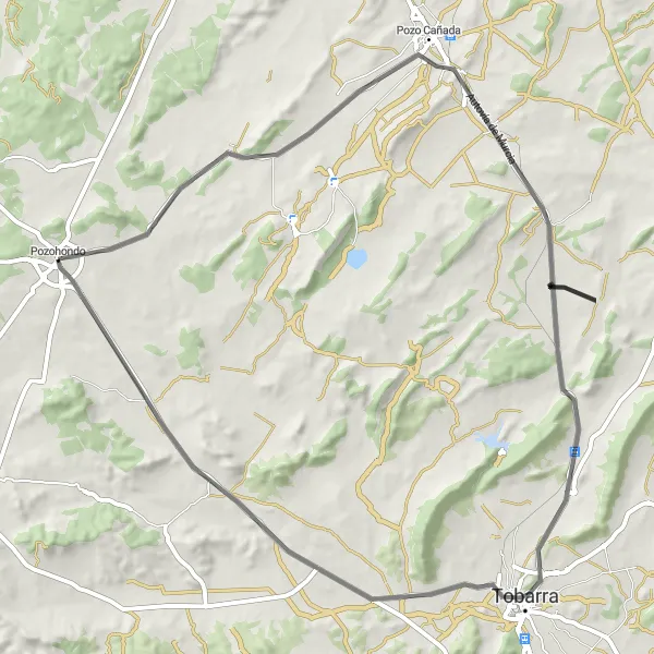 Miniatua del mapa de inspiración ciclista "Recorrido por Campillo de las Doblas y Tobarra" en Castilla-La Mancha, Spain. Generado por Tarmacs.app planificador de rutas ciclistas