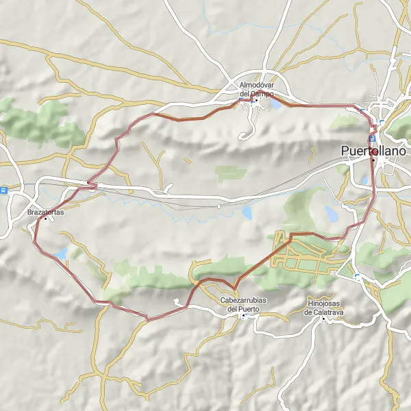 Miniatuurkaart van de fietsinspiratie "Grindpad langs Brazatortas en Almodóvar del Campo" in Castilla-La Mancha, Spain. Gemaakt door de Tarmacs.app fietsrouteplanner