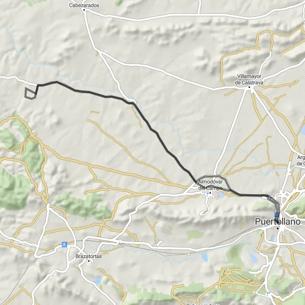 Miniatuurkaart van de fietsinspiratie "Wegentocht langs Almodóvar del Campo en Tirteafuera" in Castilla-La Mancha, Spain. Gemaakt door de Tarmacs.app fietsrouteplanner