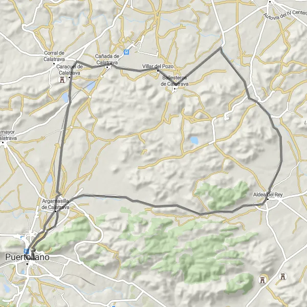 Miniatura mapy "Trasa rowerowa w okolicach Puertollano - droga" - trasy rowerowej w Castilla-La Mancha, Spain. Wygenerowane przez planer tras rowerowych Tarmacs.app