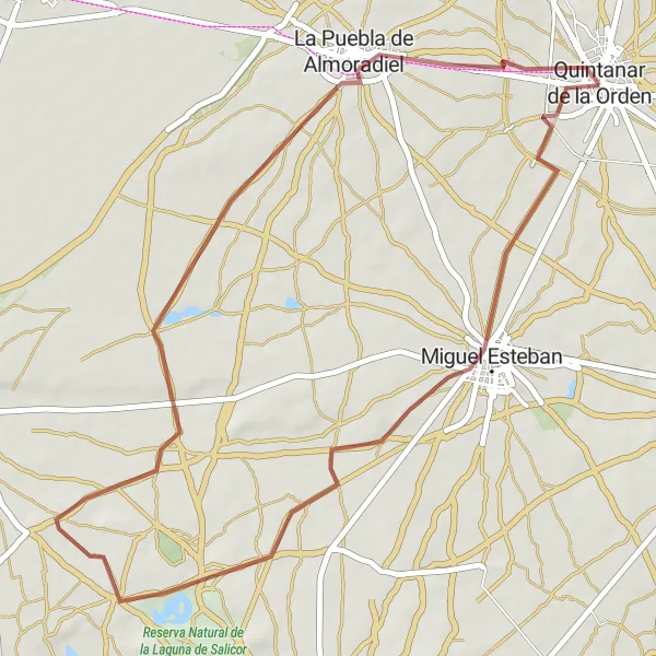 Map miniature of "Quintanar de la Orden Gravel Escape" cycling inspiration in Castilla-La Mancha, Spain. Generated by Tarmacs.app cycling route planner