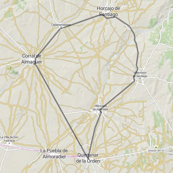 Map miniature of "Quintanar de la Orden Circuit" cycling inspiration in Castilla-La Mancha, Spain. Generated by Tarmacs.app cycling route planner