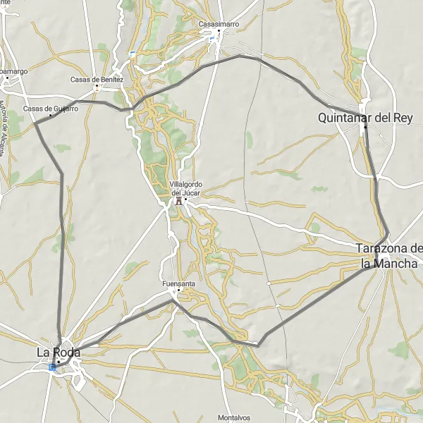Miniatua del mapa de inspiración ciclista "Explora la ruta rural cerca de Quintanar del Rey" en Castilla-La Mancha, Spain. Generado por Tarmacs.app planificador de rutas ciclistas