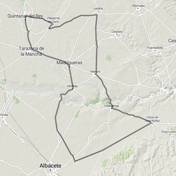 Map miniature of "The Challenging Loop" cycling inspiration in Castilla-La Mancha, Spain. Generated by Tarmacs.app cycling route planner