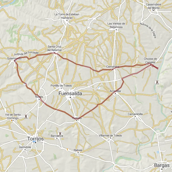 Miniatura mapy "Piękne trasy gravelowe wokół Quismondo" - trasy rowerowej w Castilla-La Mancha, Spain. Wygenerowane przez planer tras rowerowych Tarmacs.app
