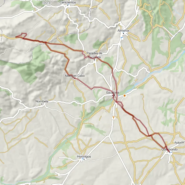 Map miniature of "Gravel Ride to Paredes de Escalona and Aldea en Cabo" cycling inspiration in Castilla-La Mancha, Spain. Generated by Tarmacs.app cycling route planner
