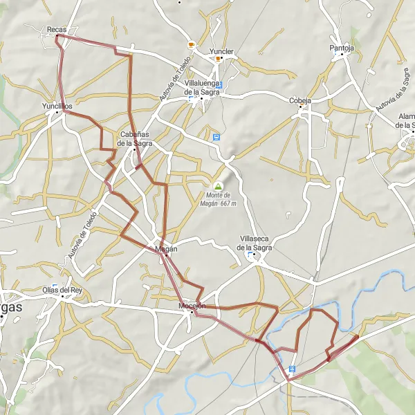 Map miniature of "Mocejón Gravel Adventure" cycling inspiration in Castilla-La Mancha, Spain. Generated by Tarmacs.app cycling route planner